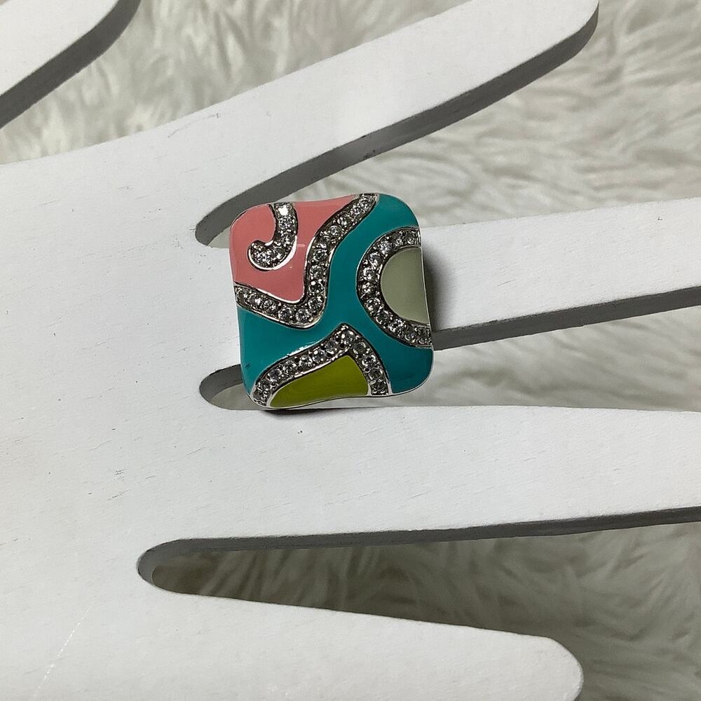 ADI 925 Sterling Silver Enamel Cubic Zirconia Statement Cocktail Ring E20-8